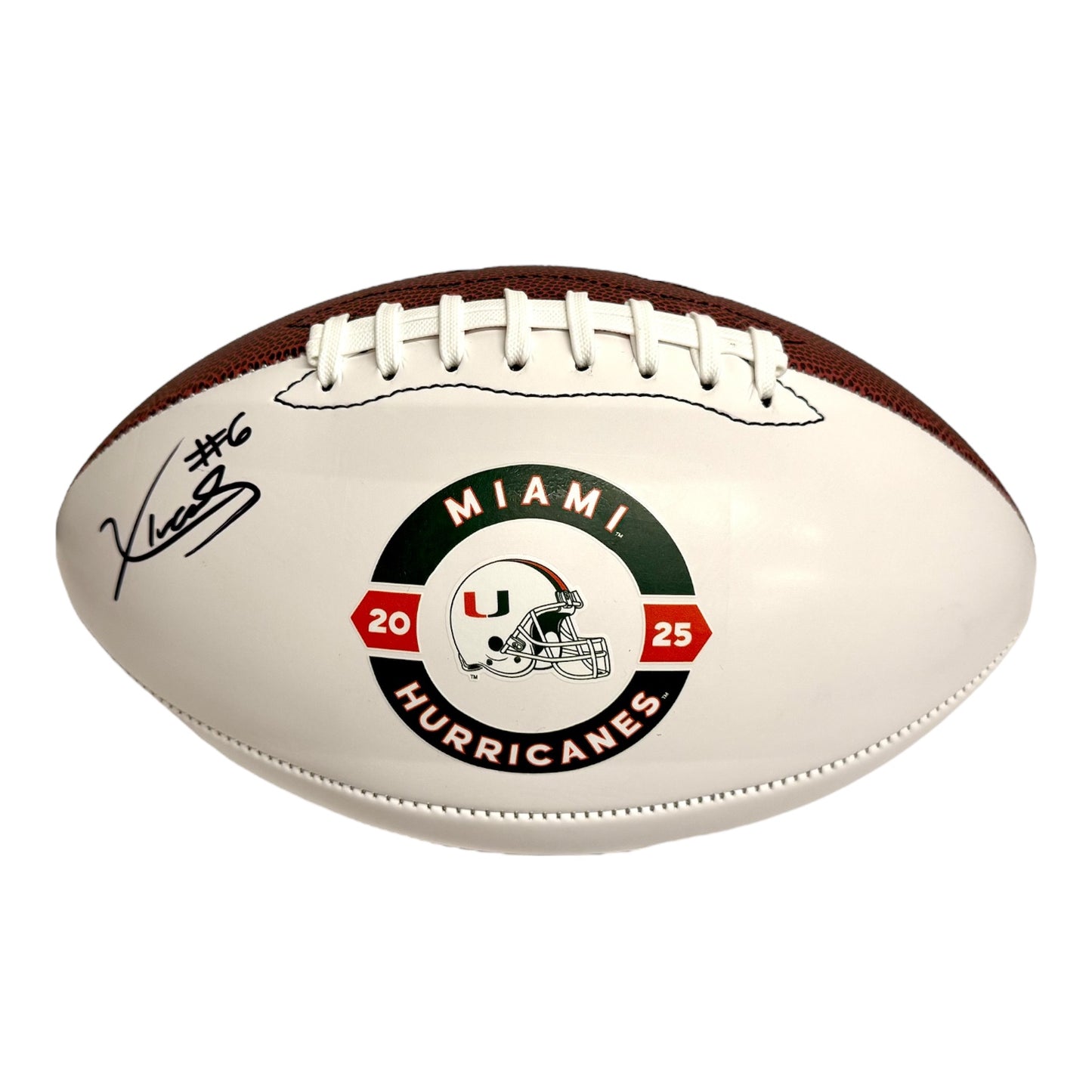 Baden Sports Miami Hurricanes Student Athlete #6 Xavier Lucas Autographed White Full Size Football