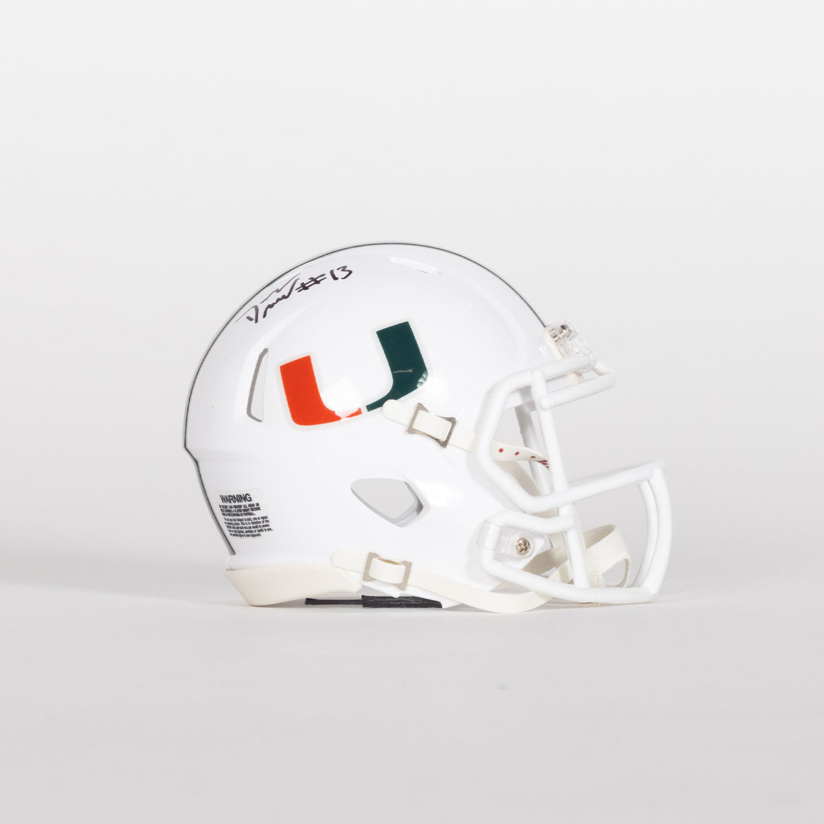 Riddell Miami Hurricanes Student Athlete #13 Daylyn Upshaw Autographed White Mini Football Helmet