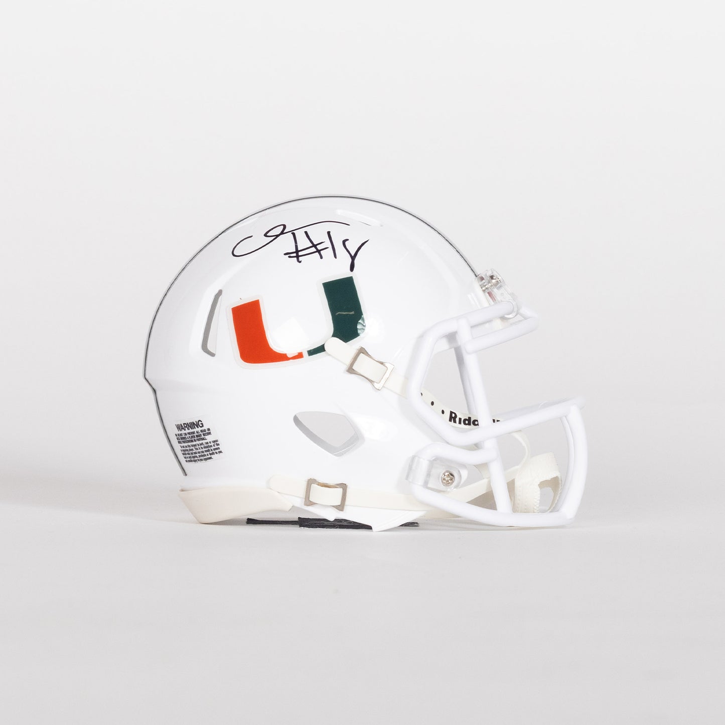 Riddell Miami Hurricanes Student Athlete #18 Chance Robinson Autographed White Mini Football Helmet
