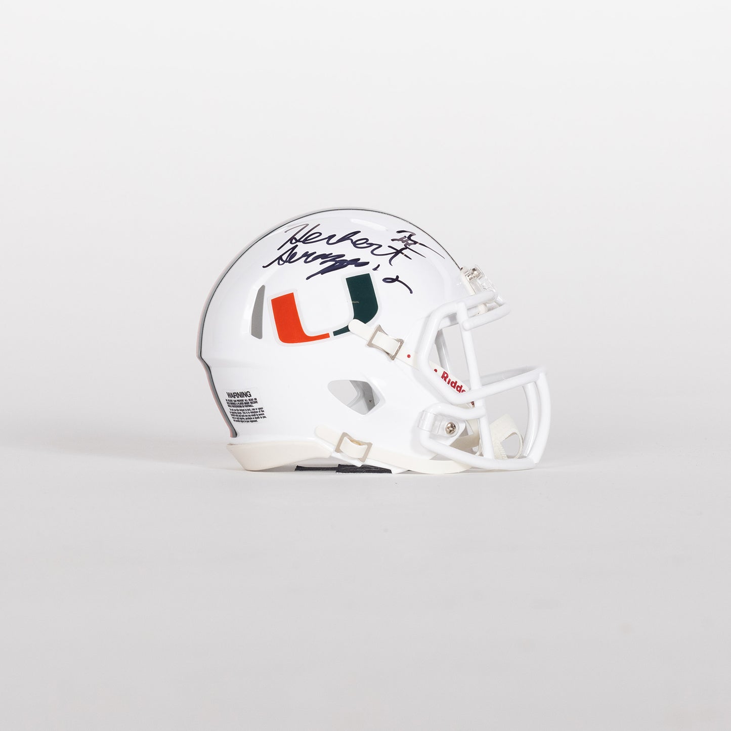 Riddell Miami Hurricanes Student Athlete #35 Herbert Scroggins Autographed White Mini Football Helmet