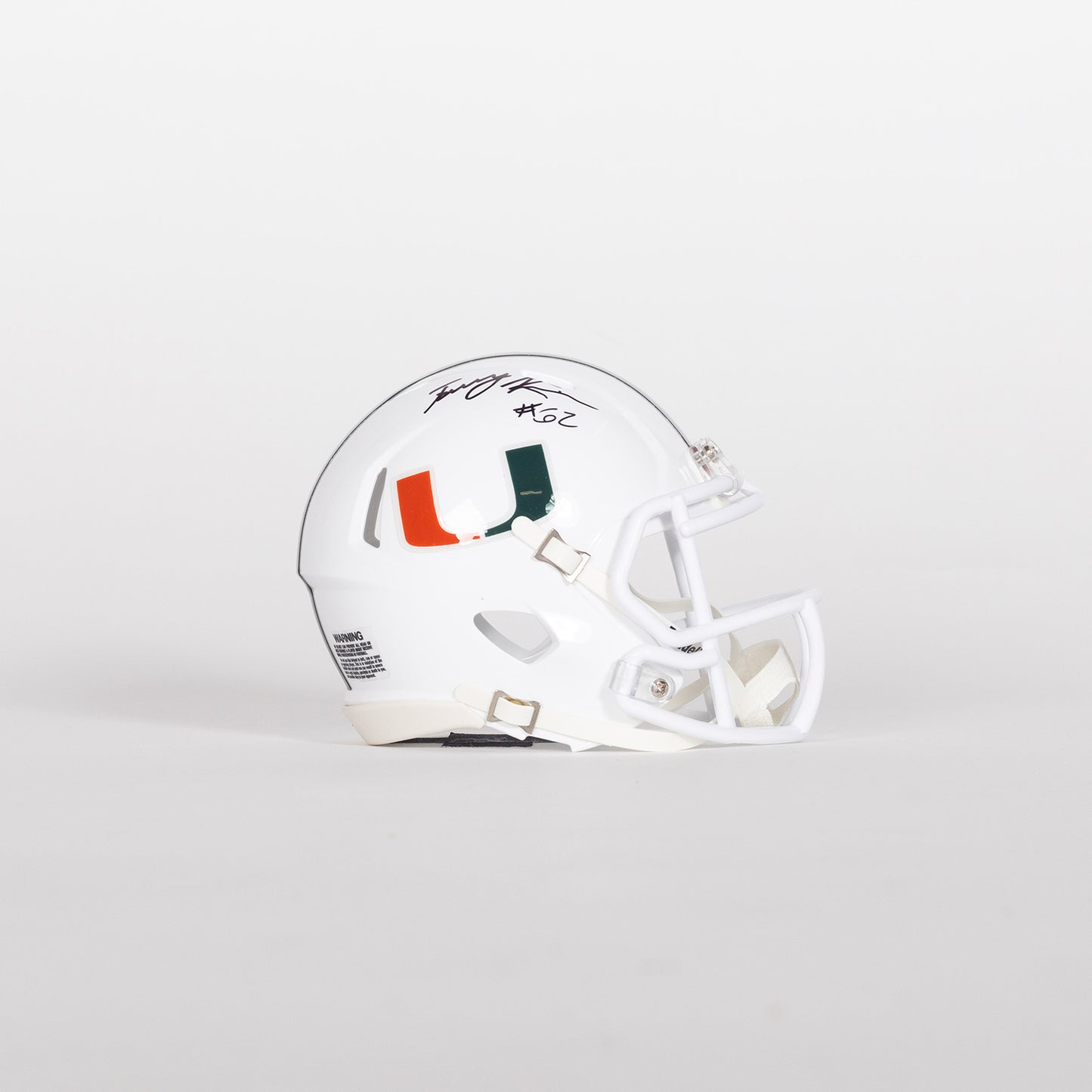 Riddell Miami Hurricanes Student Athlete #62 Tommy Kinsler Autographed White Mini Football Helmet