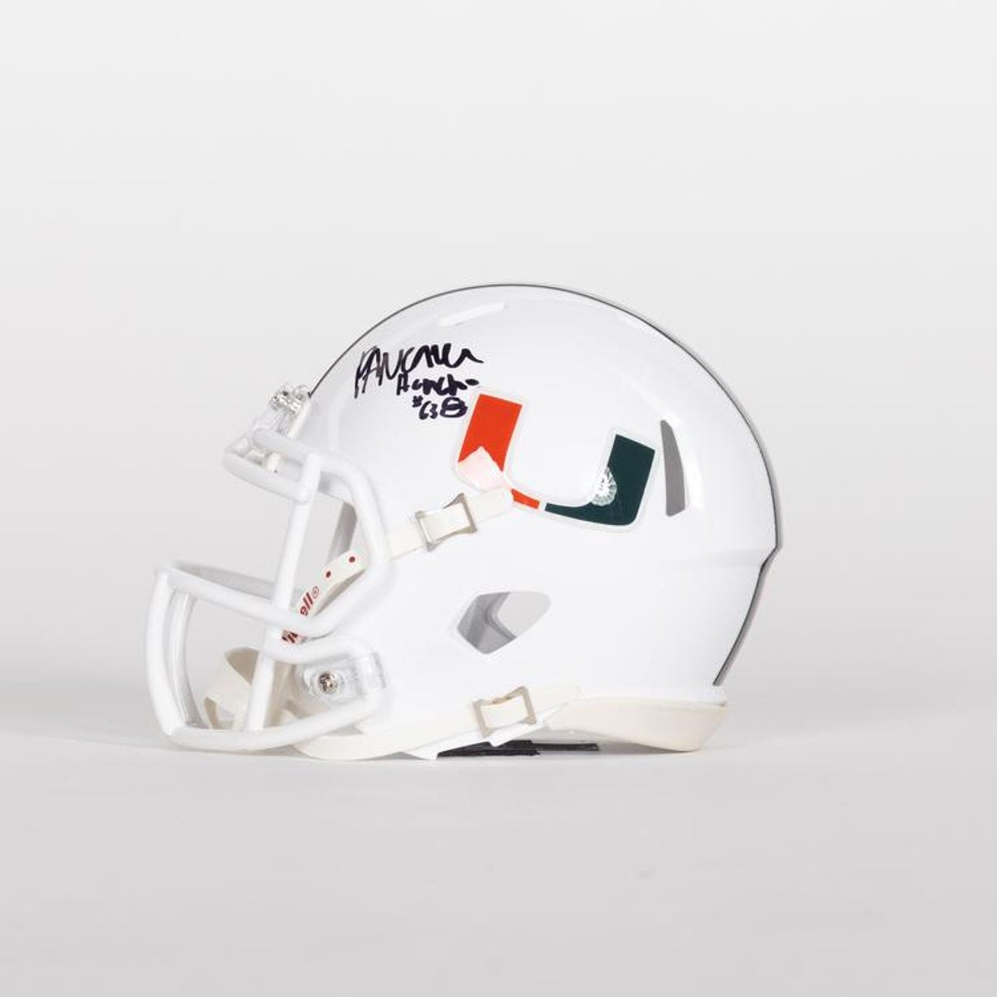 Riddell Miami Hurricanes Student Athlete #63 Samson Okunlola Autographed White Mini Football Helmet