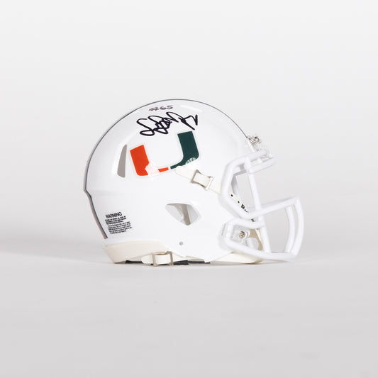 Riddell Miami Hurricanes Student Athlete #65 Seuseu Alofaituli  Autographed White Mini Football Helmet