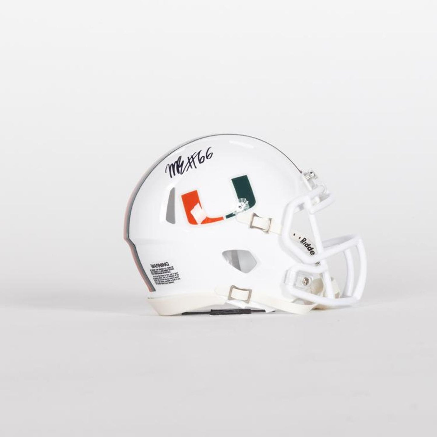Riddell Miami Hurricanes Student Athlete #66 Max Buchanan Autographed White Mini Football Helmet