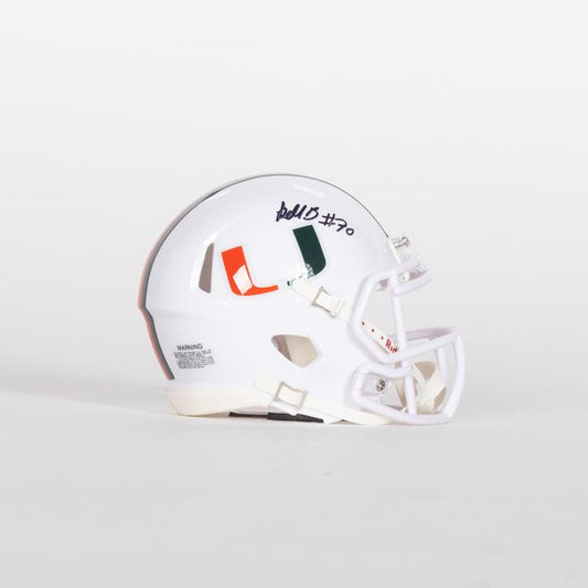 Riddell Miami Hurricanes Student Athlete #70 Markel Bell Autographed White Mini Football Helmet