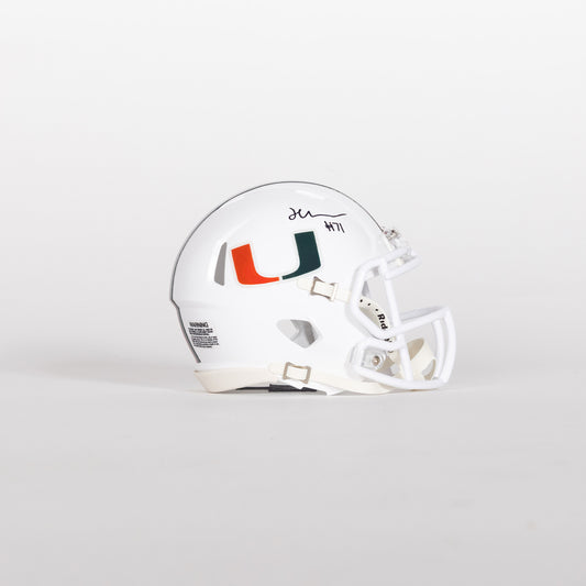 Riddell Miami Hurricanes Student Athlete #71 Jaden Wilkerson Autographed White Mini Football Helmet