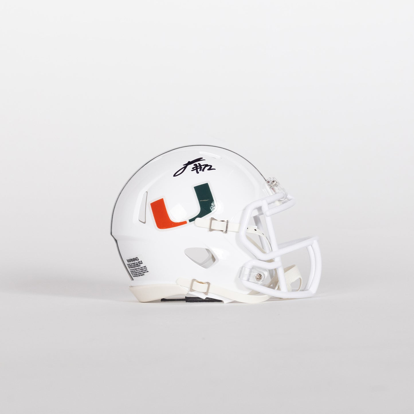Riddell Miami Hurricanes Student Athlete #72 Demetrius Campbell Autographed White Mini Football Helmet