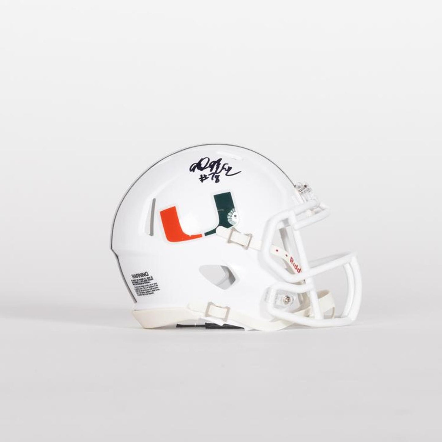 Riddell Miami Hurricanes Student Athlete #78 Matthew McCoy Autographed White Mini Football Helmet