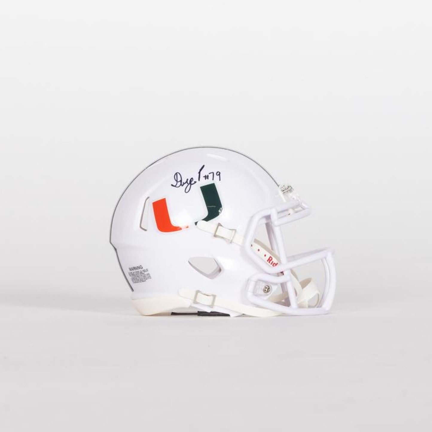 Riddell Miami Hurricanes Student Athlete #79 Deryc Plazz Autographed White Mini Football Helmet