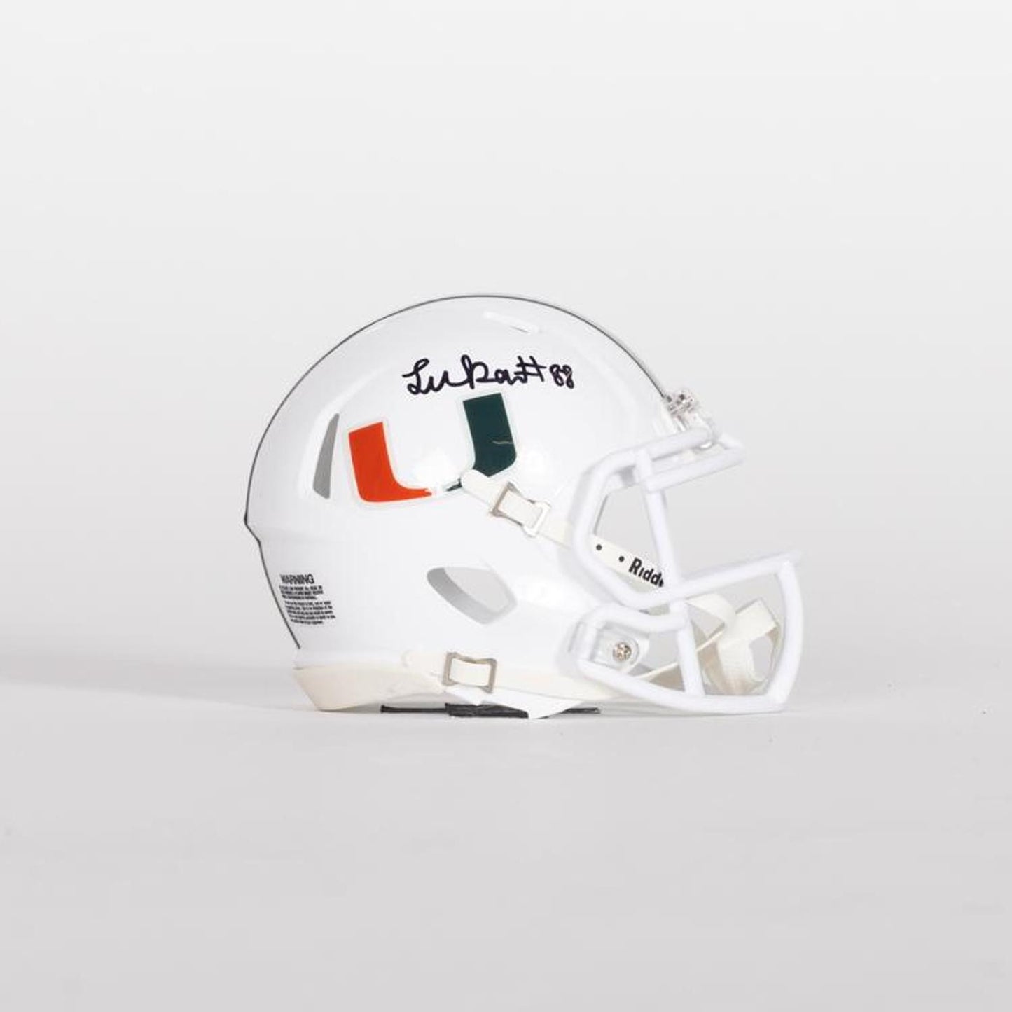 Riddell Miami Hurricanes Student Athlete #88 Luka Gilbert Autographed White Mini Football Helmet