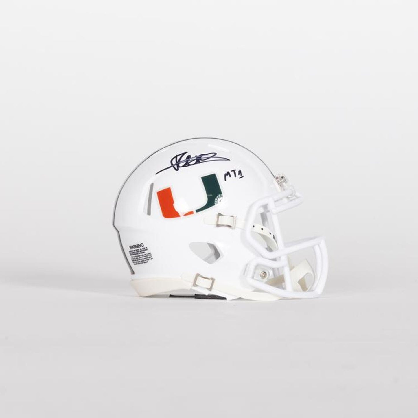 Riddell Miami Hurricanes Student Athlete #1 Mohamed Toure Autographed White Mini Football Helmet