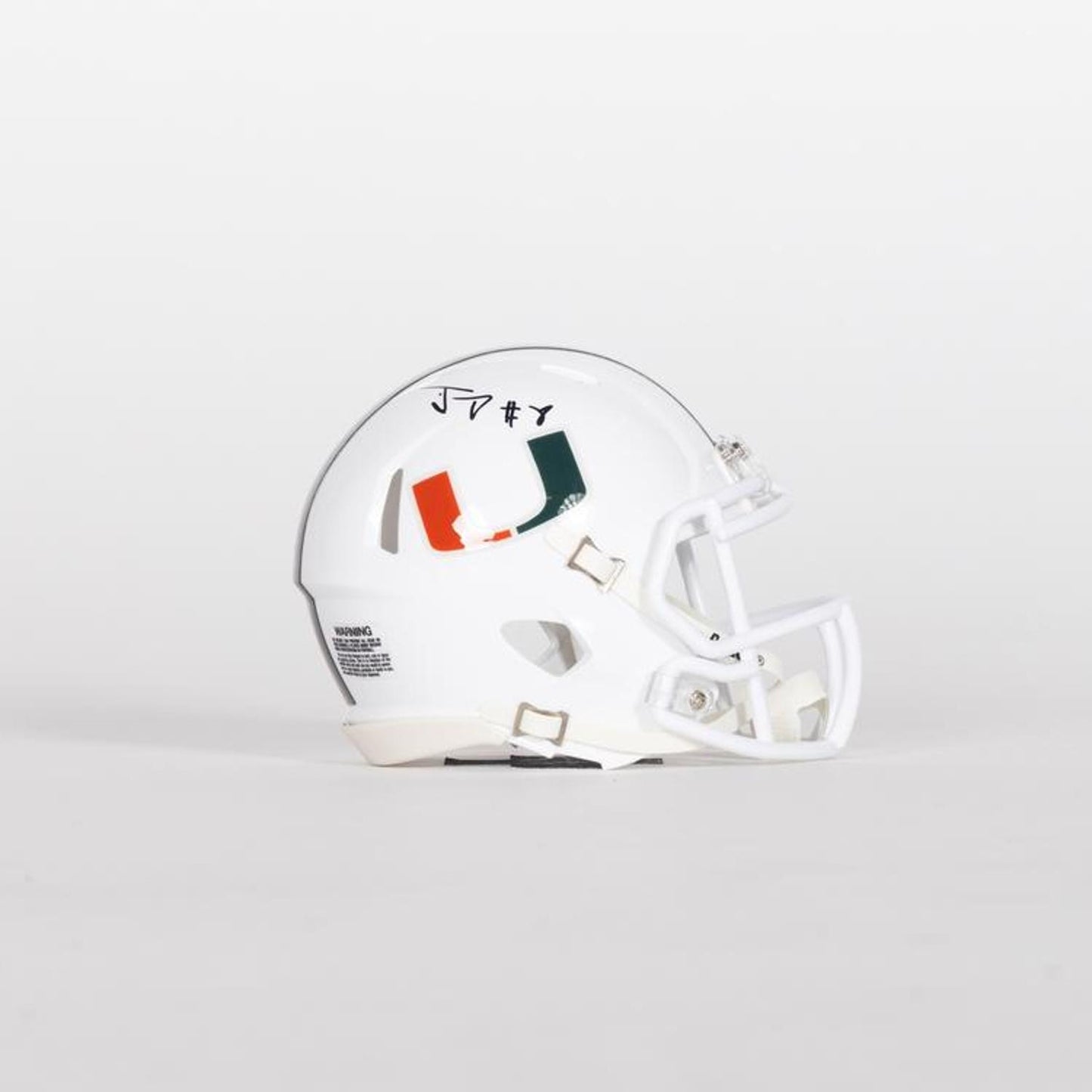 Riddell Miami Hurricanes Student Athlete #8 Jakobe Thomas Autographed White Mini Football Helmet