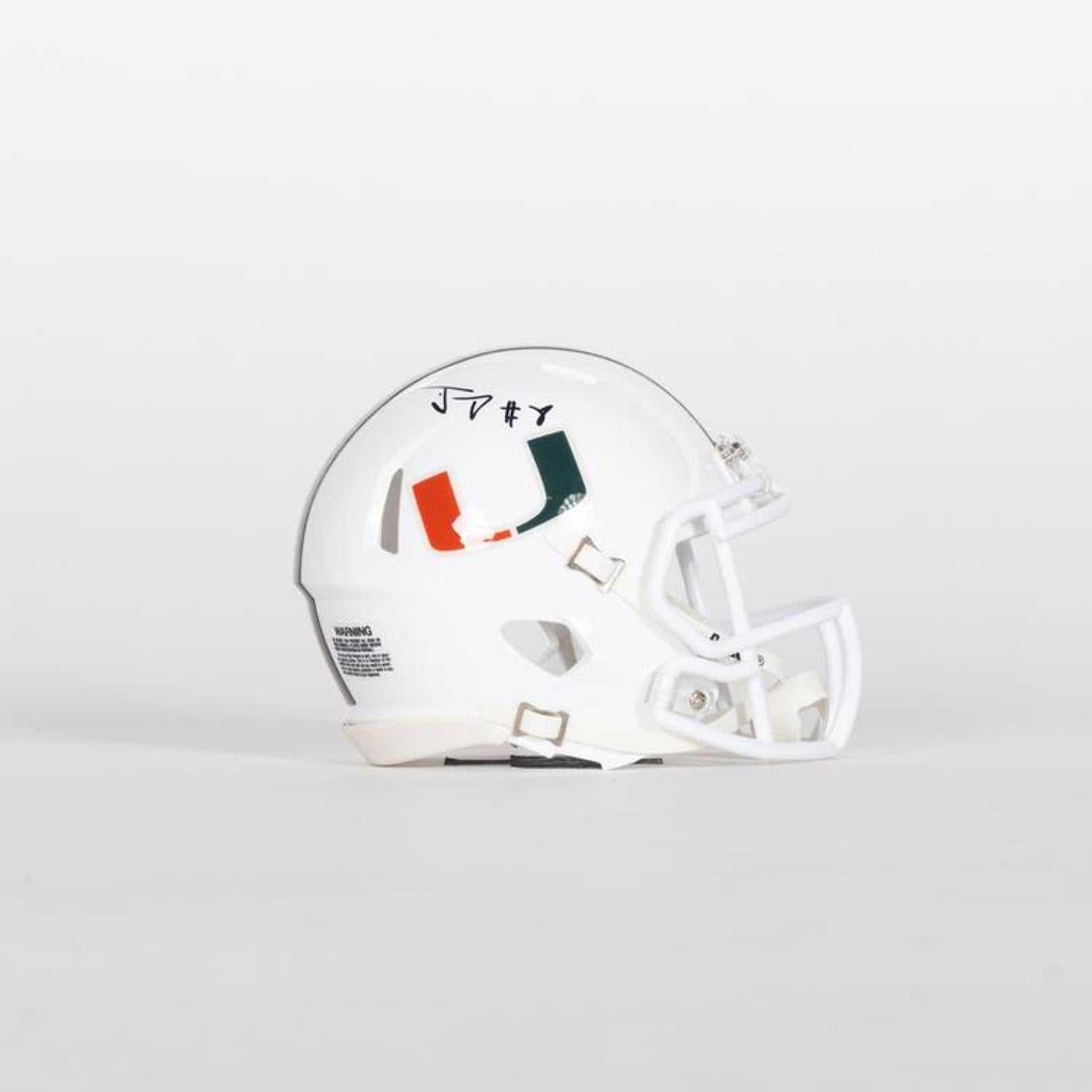 autographed football helmets Riddell Miami Hurricanes Student Athlete #8 Jakobe Thomas White Mini Helmet Adidas Sling Backpack for motorcycle-modular used item is personally Size:2 (10pk)