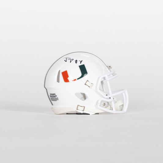 Riddell Miami Hurricanes Student Athlete #8 Jakobe Thomas Autographed White Mini Football Helmet