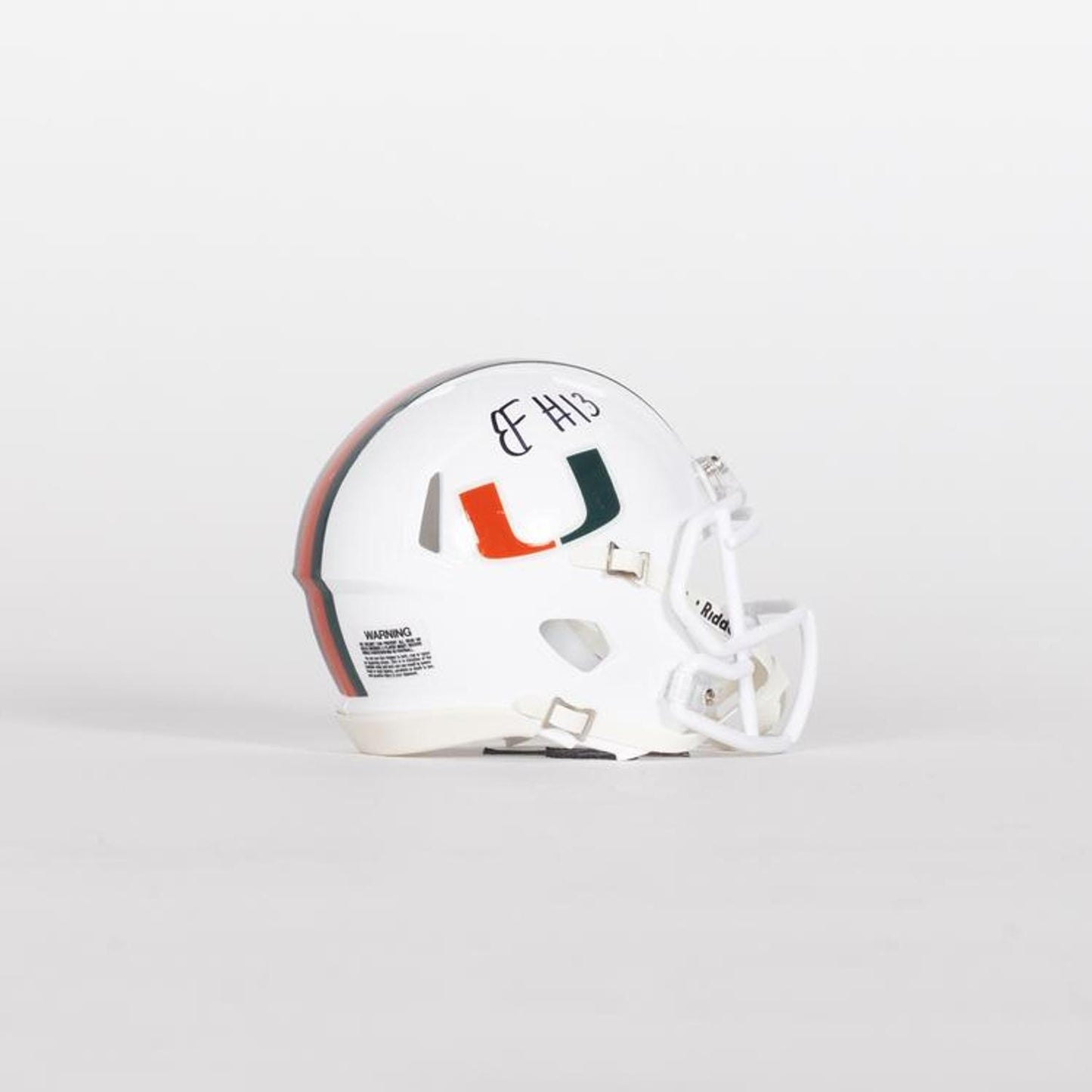 Riddell Miami Hurricanes Student Athlete #13 Bryce Fitzgerald Autographed White Mini Football Helmet