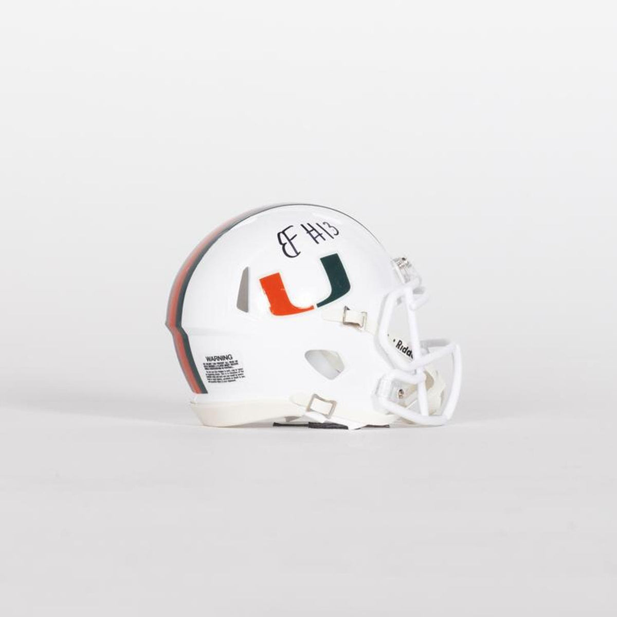 Riddell Miami Hurricanes Student Athlete #13 Bryce Fitzgerald Autographed White Mini Football Helmet