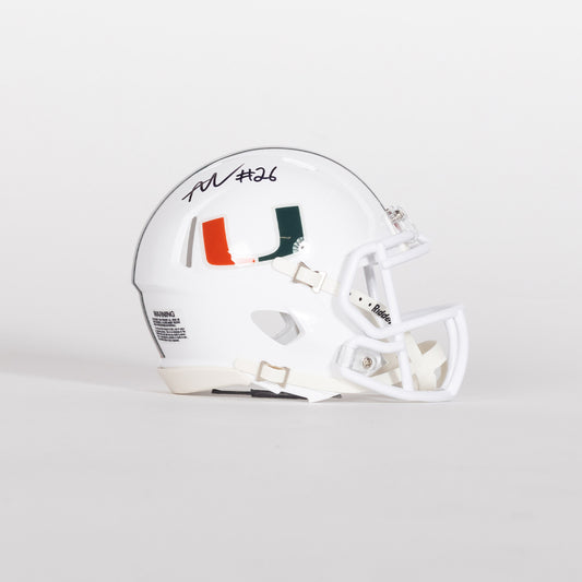 Riddell Miami Hurricanes Student Athlete #26 Amari Wallace Autographed White Mini Football Helmet