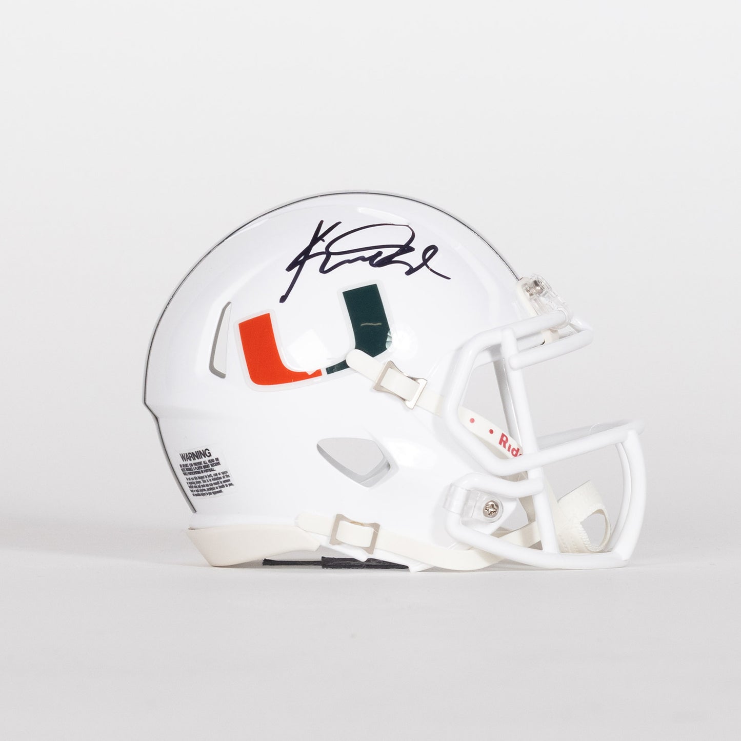 Riddell Miami Hurricanes Student Athlete #30 Kellen Wiley Jr. Autographed White Mini Football Helmet