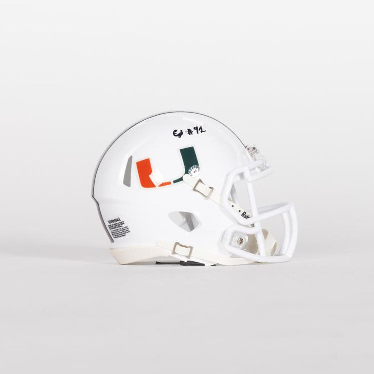Riddell Miami Hurricanes Student Athlete #41 Chase Smith Autographed White Mini Football Helmet