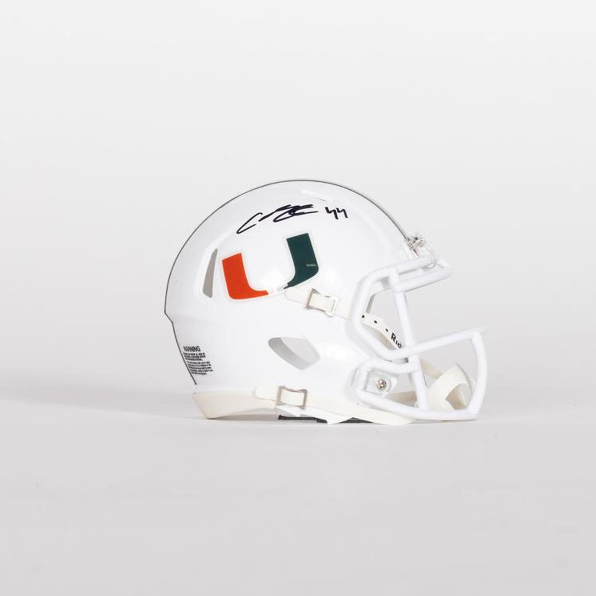 Riddell Miami Hurricanes Student Athlete #44 Cole McConathy II Autographed White Mini Football Helmet