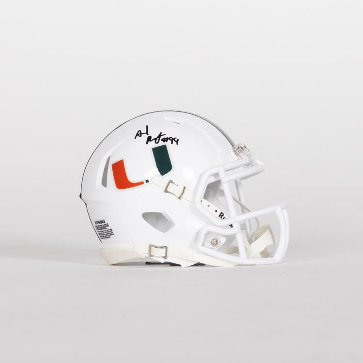 Riddell Miami Hurricanes Student Athlete #99 Ahmad Moten Autographed White Mini Football Helmet