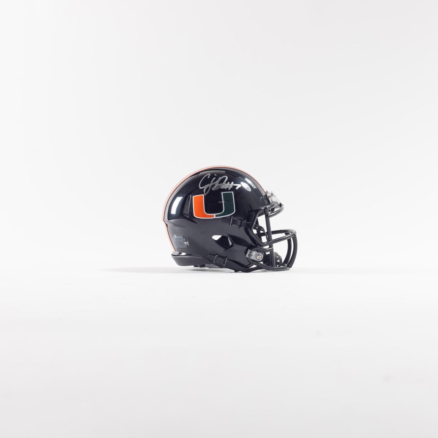 Riddell Miami Hurricanes Student Athlete #7 CJ Daniels Autographed Black Mini Football Helmet - Full View