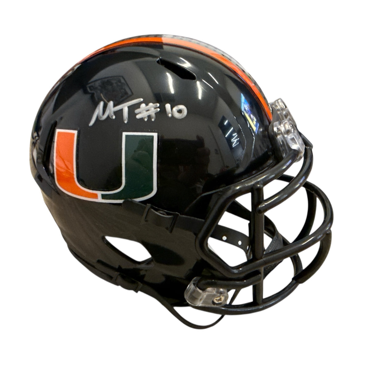Riddell Miami Hurricanes Student Athlete #10 Malachi Toney Autographed Black Mini Football Helmet