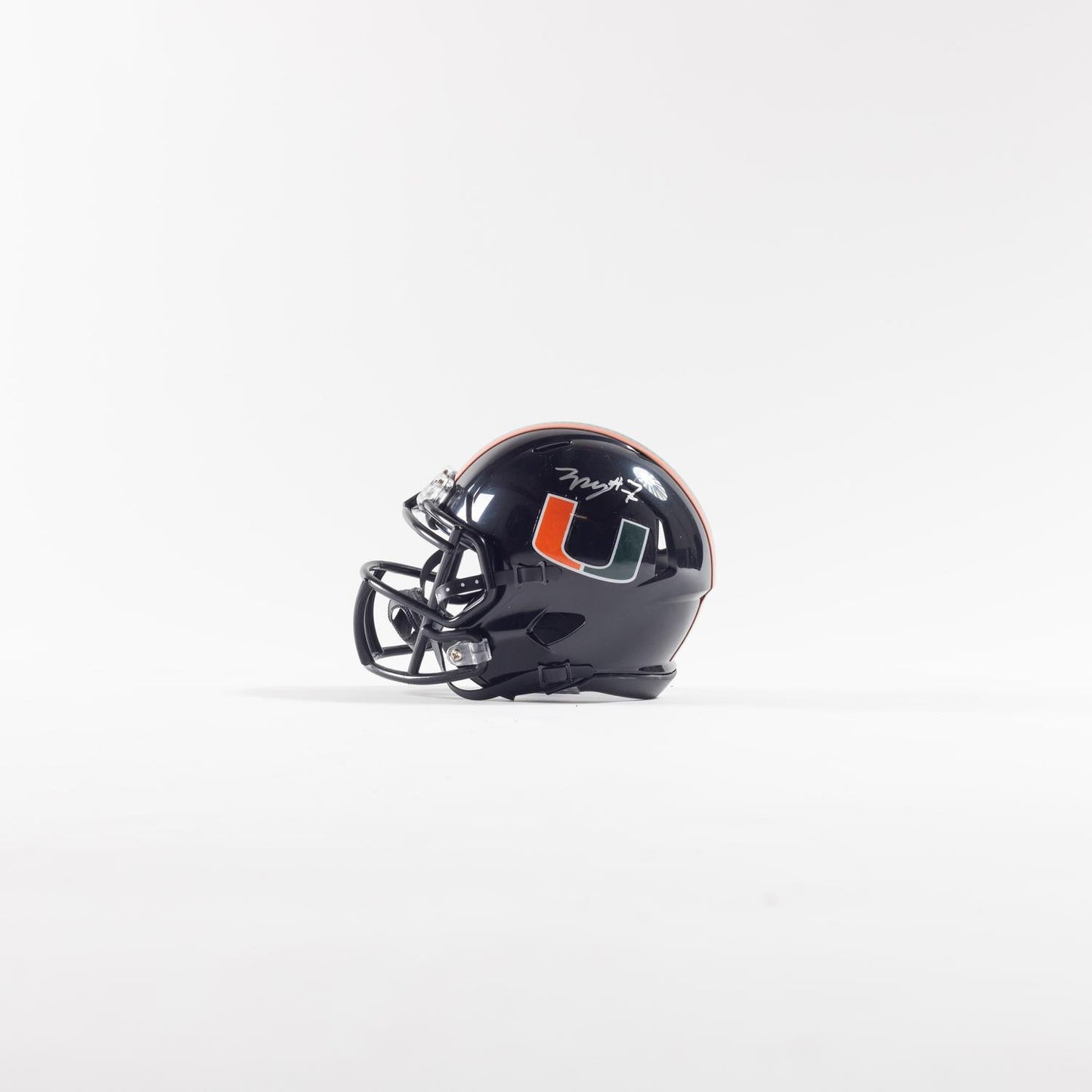 Riddell Miami Hurricanes Student Athlete #7 Zechariah Poyser Autographed Black Mini Football Helmet - Full View