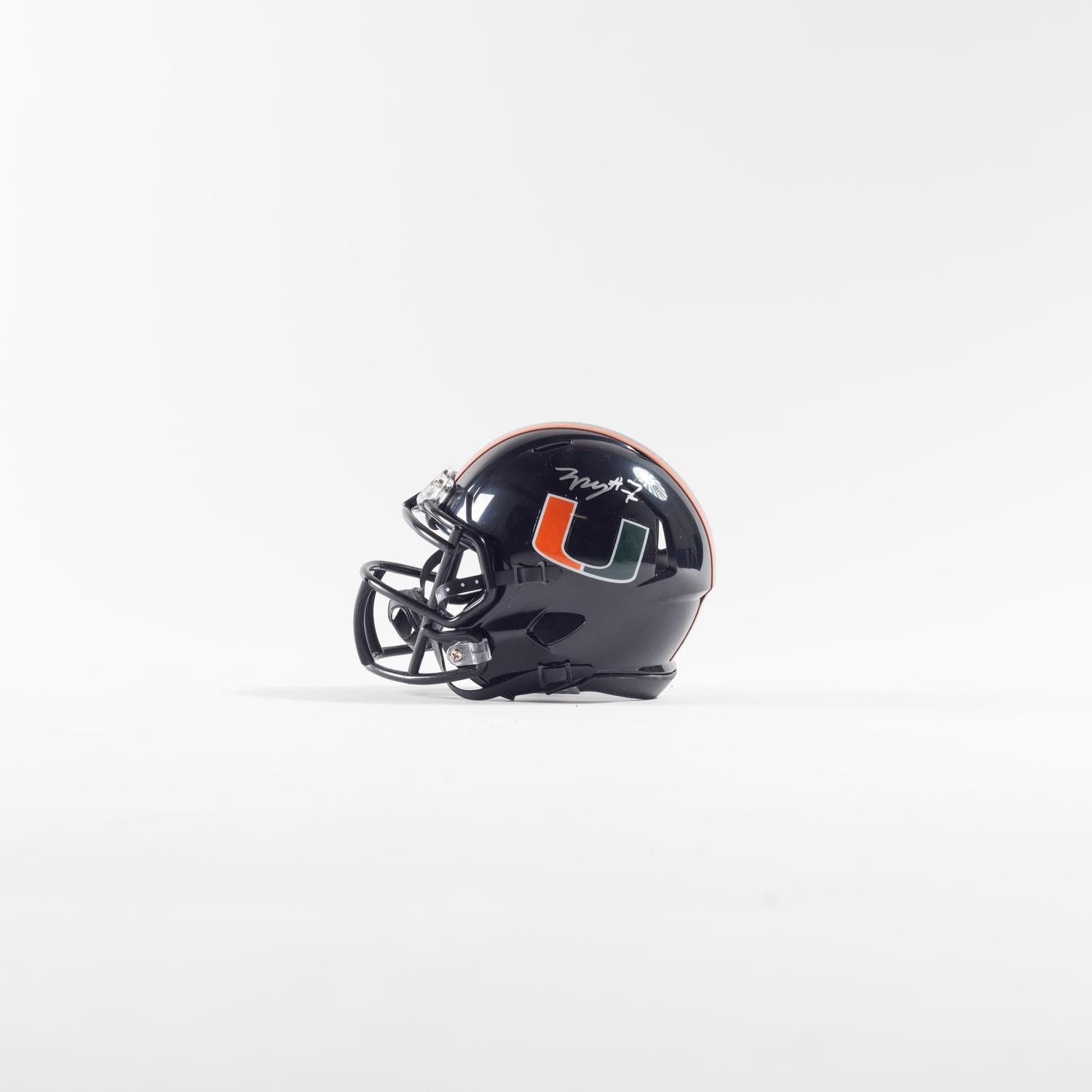 Riddell Miami Hurricanes Student Athlete #7 Zechariah Poyser Autographed Black Mini Football Helmet - Full View