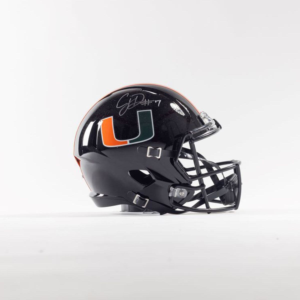 Riddell Miami Hurricanes Student Athlete #7 CJ Daniels Autographed Black Full Size Football Helmet