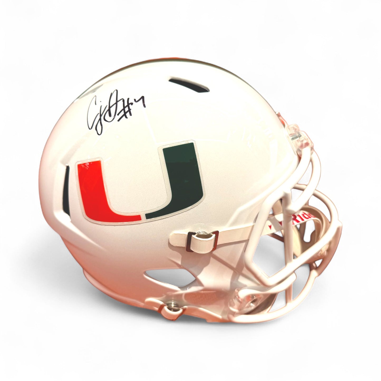 Riddell Miami Hurricanes Student Athlete #7 CJ Daniels Autographed White Full Size Football Helmet