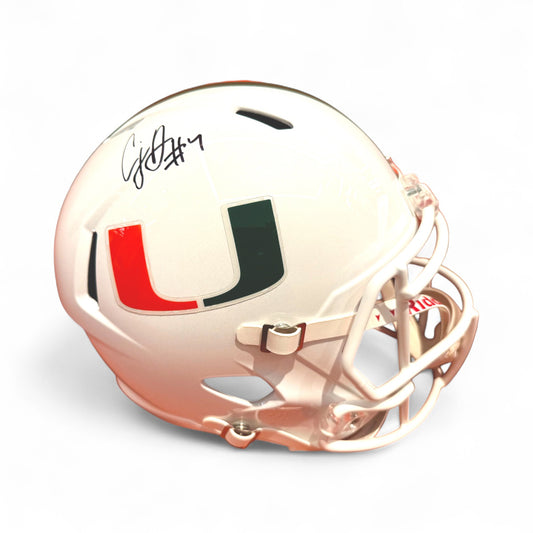 Riddell Miami Hurricanes Student Athlete #7 CJ Daniels Autographed White Full Size Football Helmet