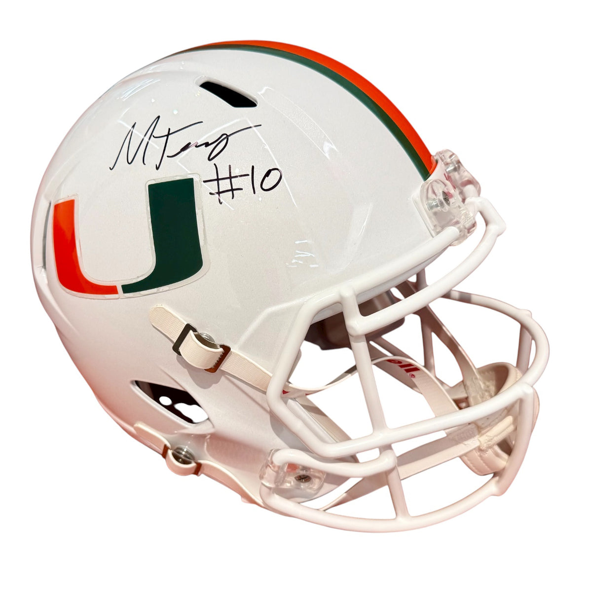 Riddell Miami Hurricanes Student Athlete #10 Malachi Toney Autographed White Full Size Football Helmet