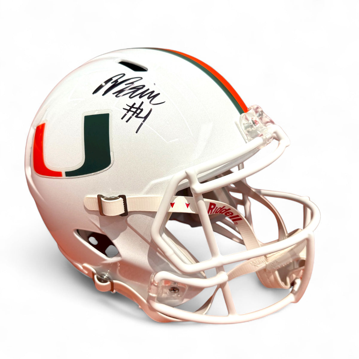 Riddell Miami Hurricanes Student Athlete #4 Rueben Bain, Jr. Autographed White Full Size Football Helmet
