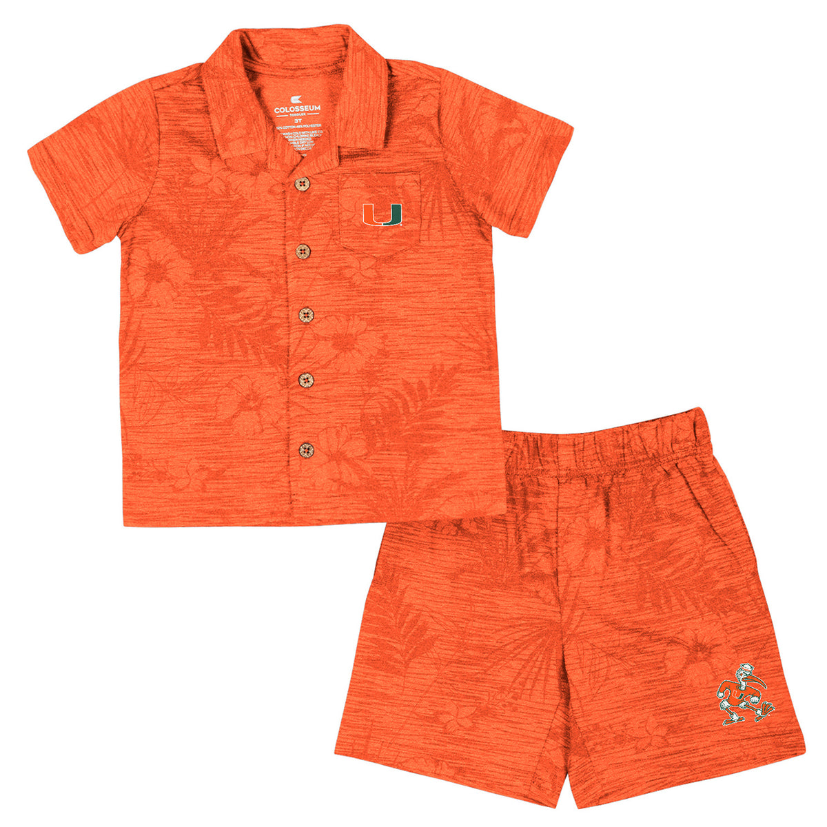 Colosseum Miami Hurricanes Toddler Orange Button-Down Shirt &amp; Shorts Set