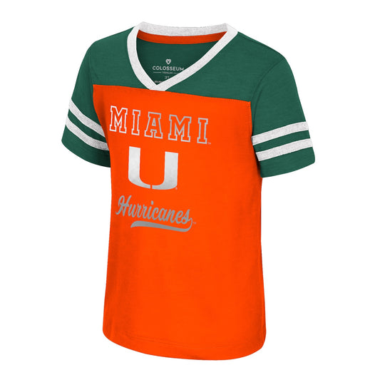 Colosseum Miami Hurricanes Toddler Girls Orange and Green T-Shirt