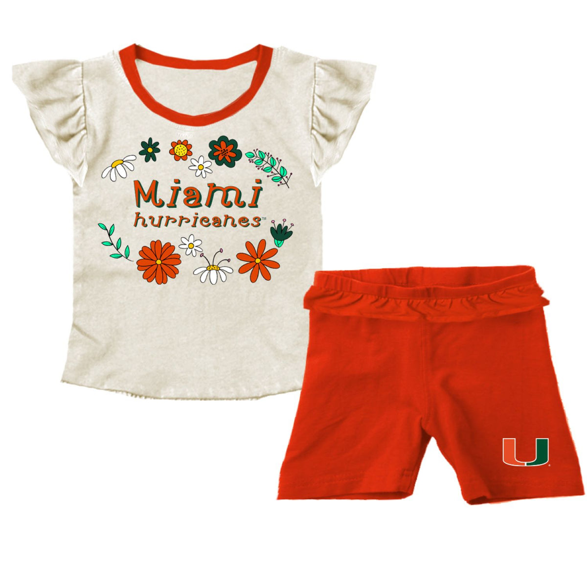 Wes &amp; Willy Miami Hurricanes Girls Flowers T-Shirt &amp; Shorts Set