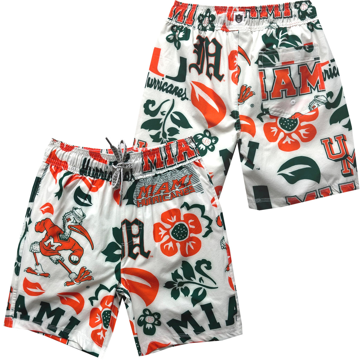 Wes &amp; Willy Youth Miami Hurricanes White Floral Swim Trunks