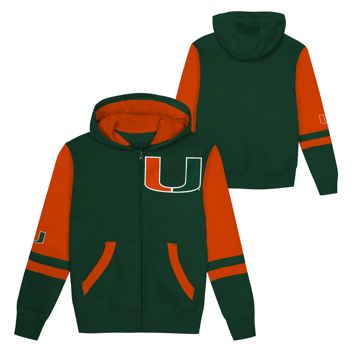 Outerstuff Miami Hurricanes Youth Green and Orange Full Zip Sweatshirt - Multi View