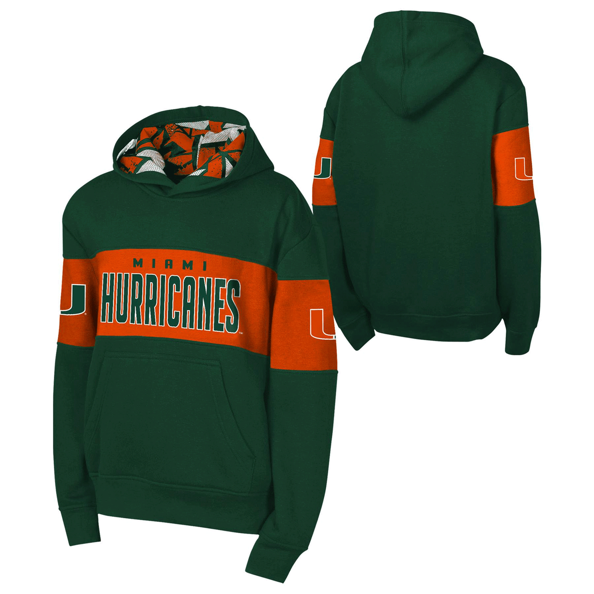 Outerstuff Miami Hurricanes Youth Green and Orange Hoodie - Multi View