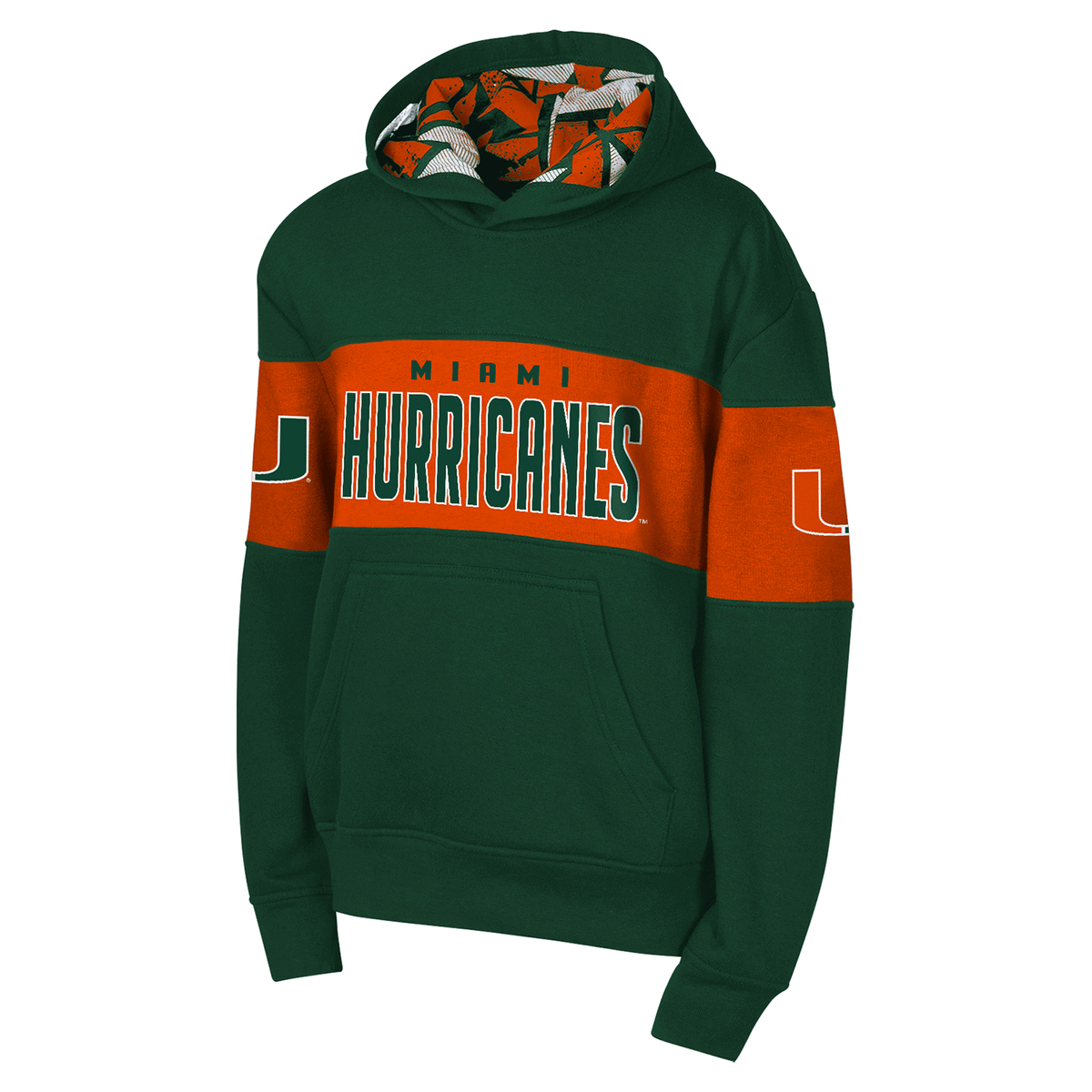 Outerstuff Miami Hurricanes Youth Green and Orange Hoodie - Front View