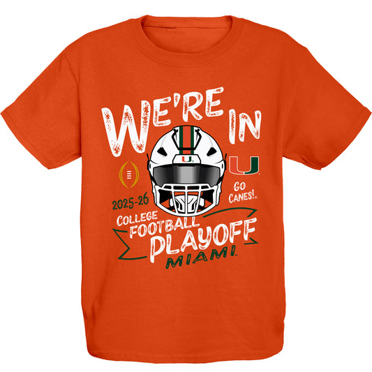 Blue 84 Miami Hurricanes Youth Orange 2025-26 College Football Playoff Playoff Short Sleeve T-Shirt