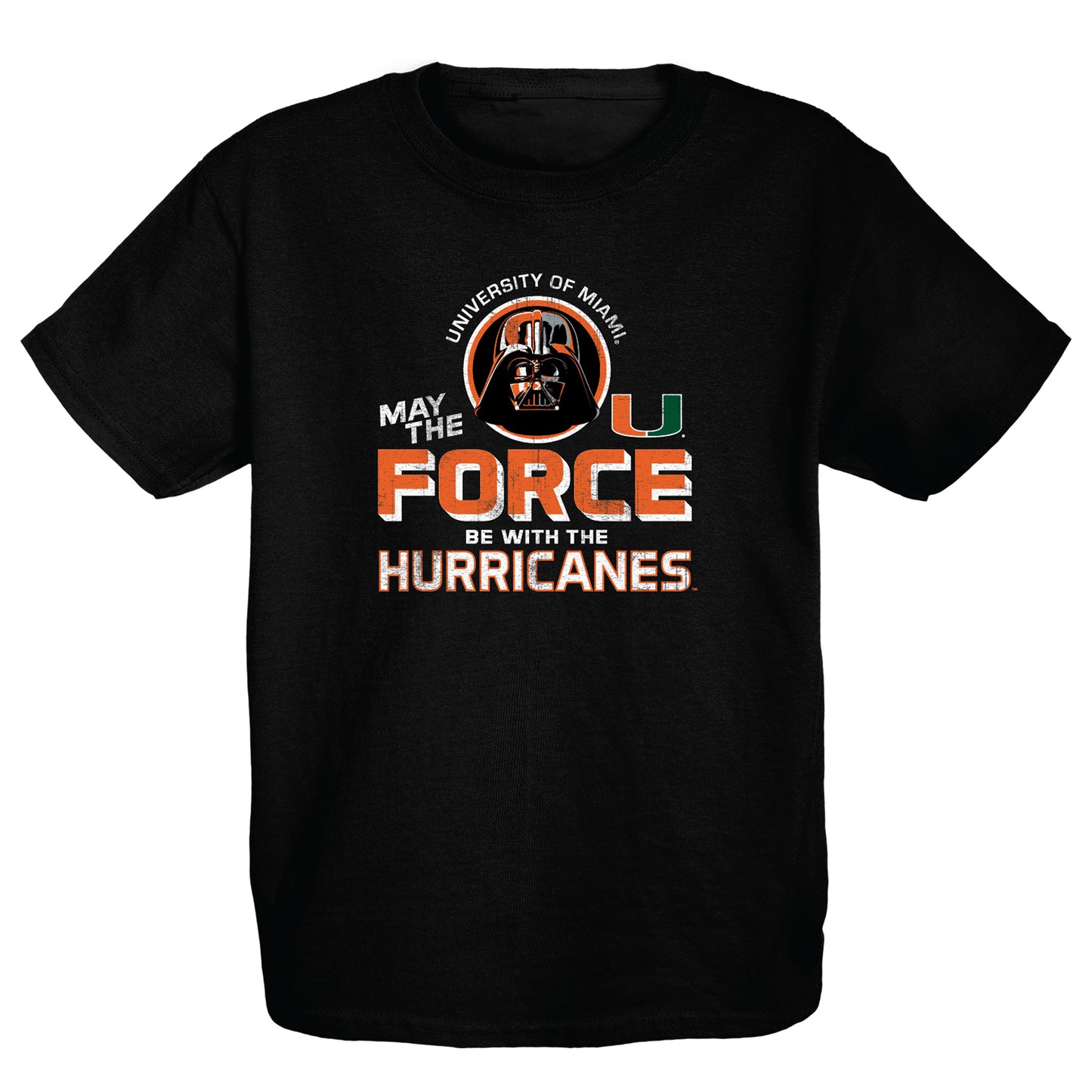 Star Wars Miami Hurricanes Youth Black “May the Force” Miami T-Shirt