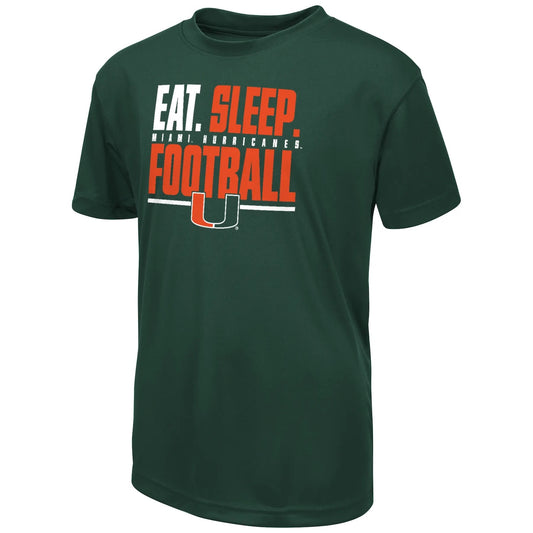 Colosseum Miami Hurricanes Youth Green Eat Sleep Football T-Shirt