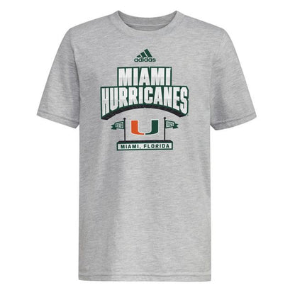 adidas Miami Hurricanes Youth Grey Heritage T-Shirt