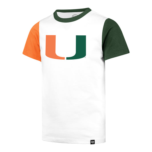 '47 Brand Miami Hurricanes Youth White Multi Color Sleeve U Logo  T-Shirt