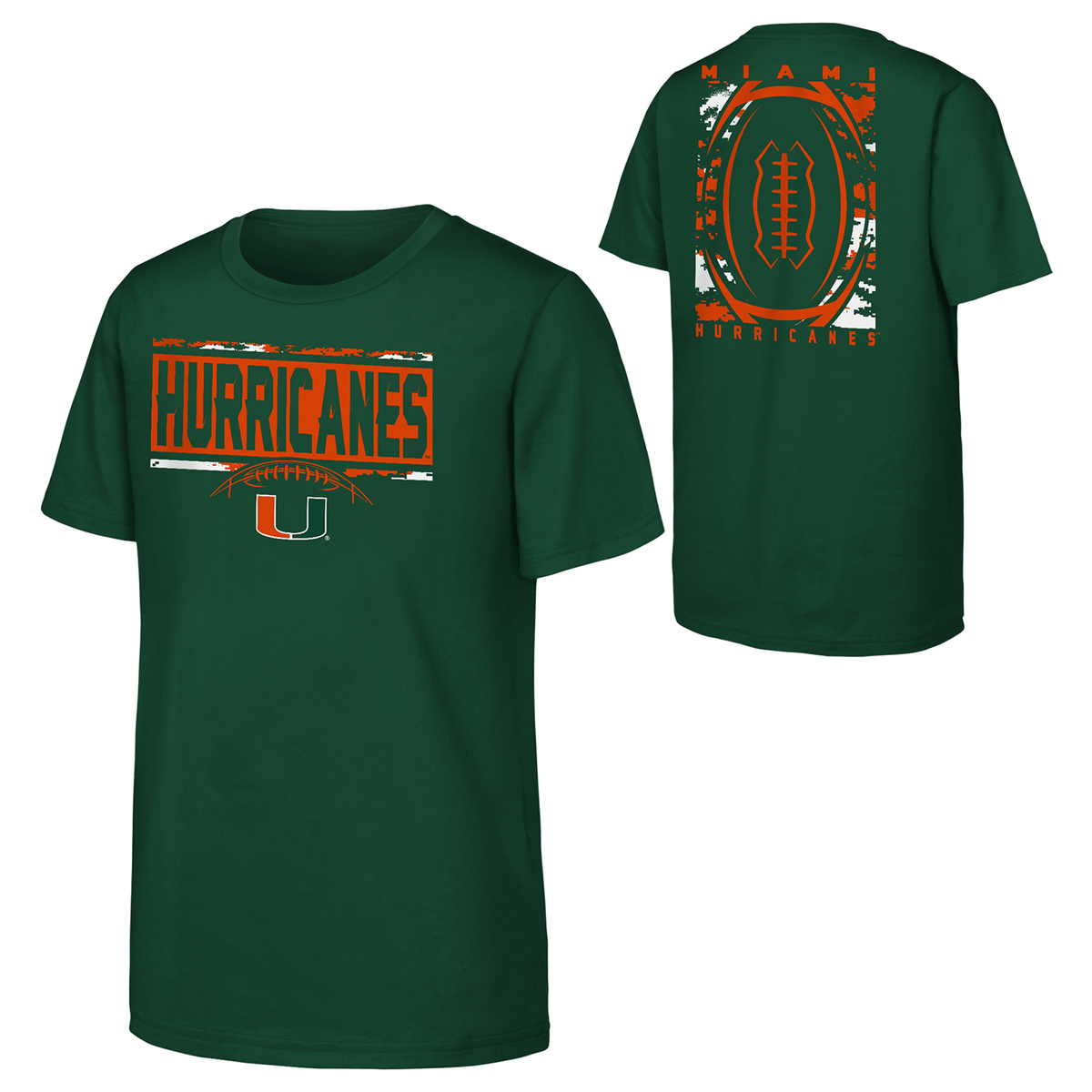 Outerstuff Miami Hurricanes Youth Green Digi Camo Football T-Shirt - Multi View