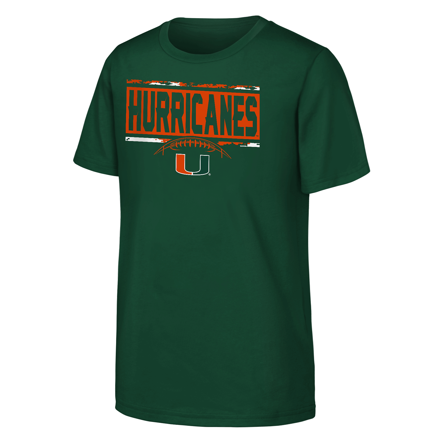 Outerstuff Miami Hurricanes Youth Green Digi Camo Football T-Shirt - Front View