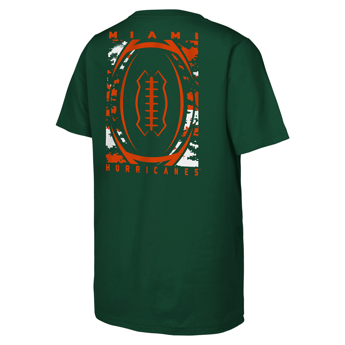 Outerstuff Miami Hurricanes Youth Green Digi Camo Football T-Shirt - Back View