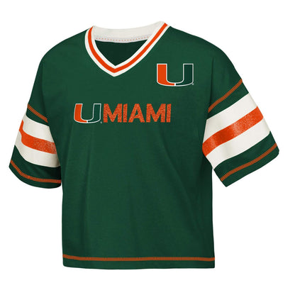 Outerstuff Miami Hurricanes Green Girls Glitter Gameday Jersey T-Shirt